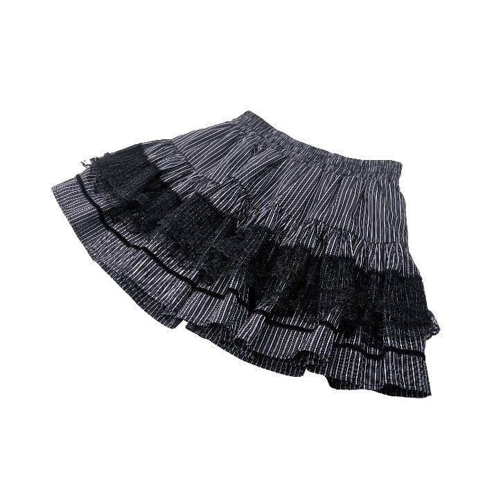 Darkinlove Women's Gothic Striped Lace Splice Skirt