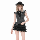 Darkinlove Women's Gothic Striped Turn-down Collar Shirt with Detachable Tie