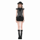 Darkinlove Women's Gothic Striped Turn-down Collar Shirt with Detachable Tie