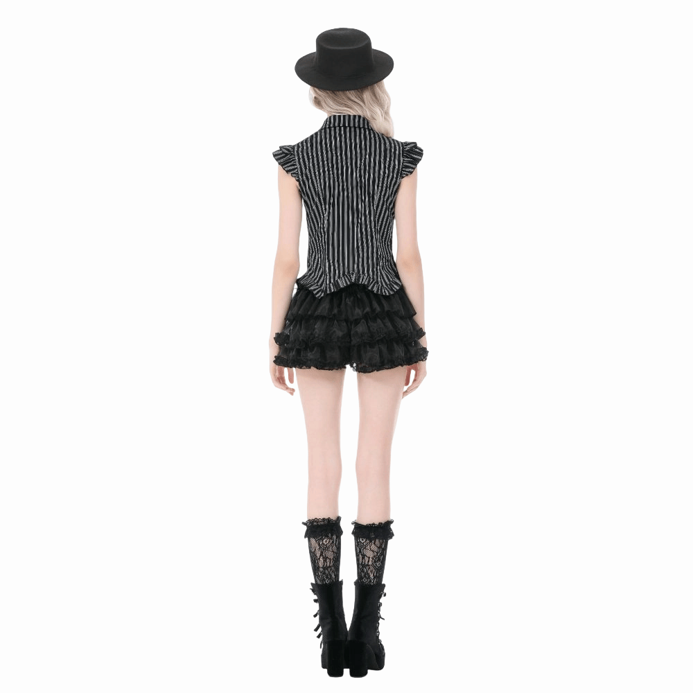 Darkinlove Women's Gothic Striped Turn-down Collar Shirt with Detachable Tie