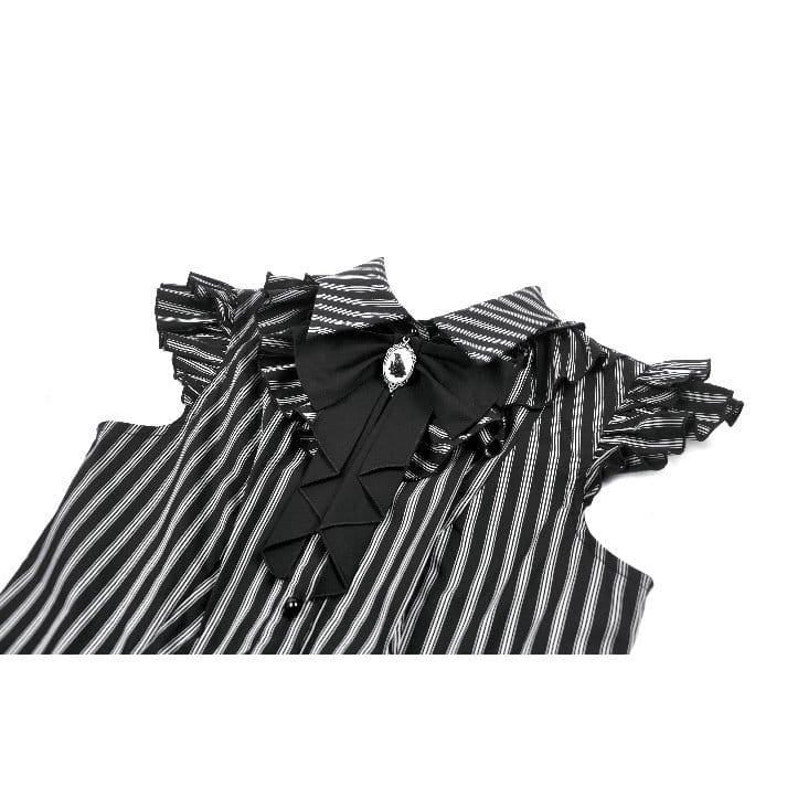 Darkinlove Women's Gothic Striped Turn-down Collar Shirt with Detachable Tie