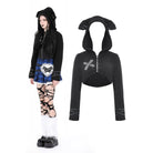 Darkinlove Women's Gothic Studded Sherpa Jacket with Hood