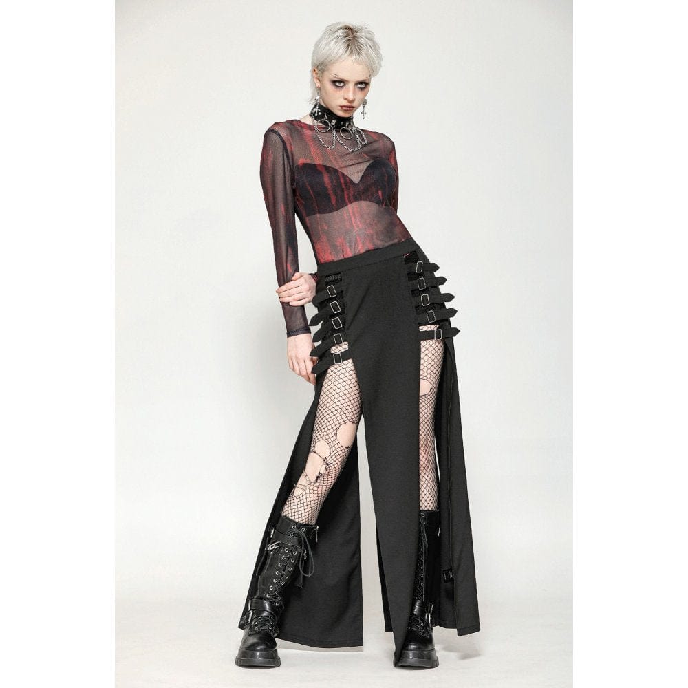 Darkinlove Women's Gothic Tie-dyed Sheer Mesh Top