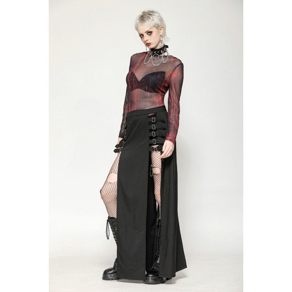 Darkinlove Women's Gothic Tie-dyed Sheer Mesh Top