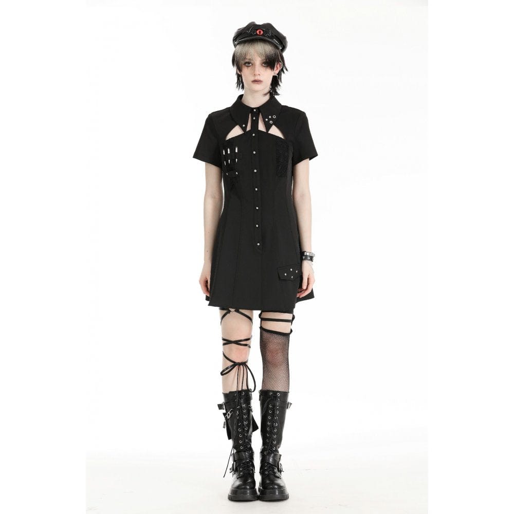 Darkinlove Women's Gothic Turn-down Collar Cutout Homecoming Dress