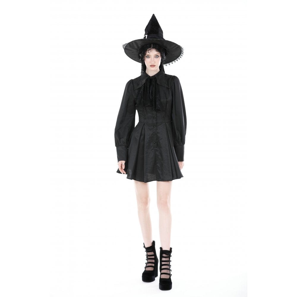 Darkinlove Women's Gothic Turn-down Collar Dress with Necktie