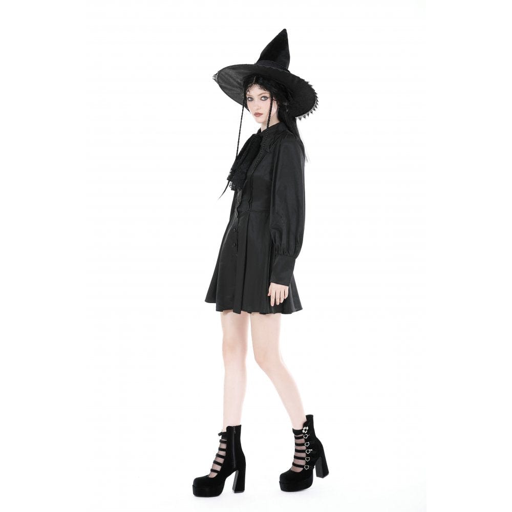 Darkinlove Women's Gothic Turn-down Collar Dress with Necktie