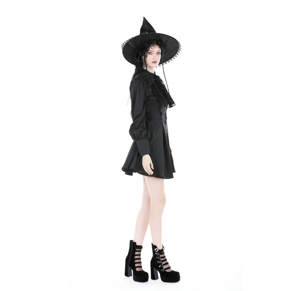 Darkinlove Women's Gothic Turn-down Collar Dress with Necktie