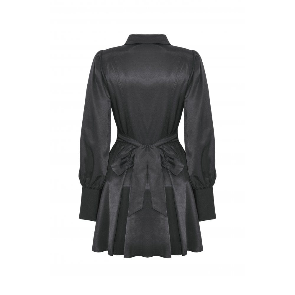 Darkinlove Women's Gothic Turn-down Collar Dress with Necktie