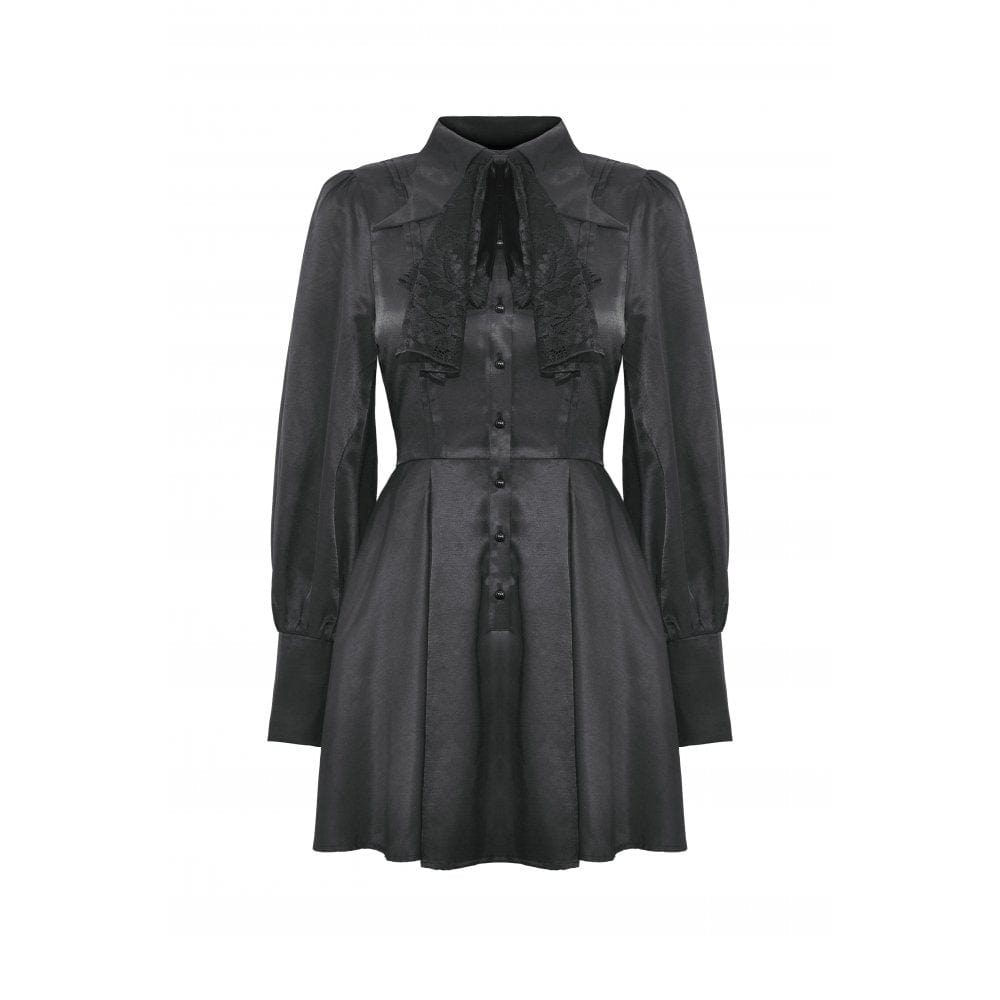 Darkinlove Women's Gothic Turn-down Collar Dress with Necktie