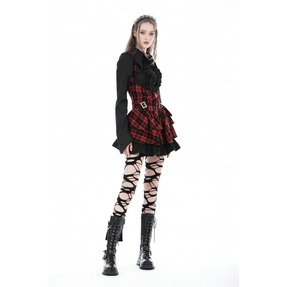 Darkinlove Women's Gothic Turn-down Collar Ruffled Shirt Black