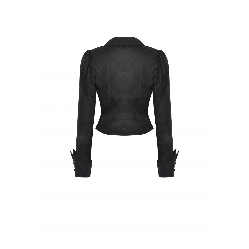 Darkinlove Women's Gothic Turn-down Collar Ruffled Shirt Black