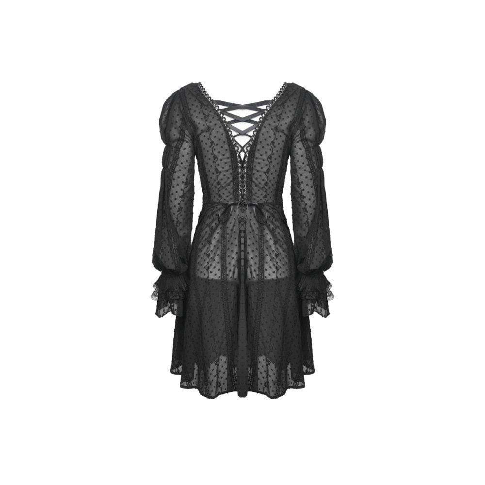 Darkinlove Women's Gothic V-neck Dot Mesh Coats