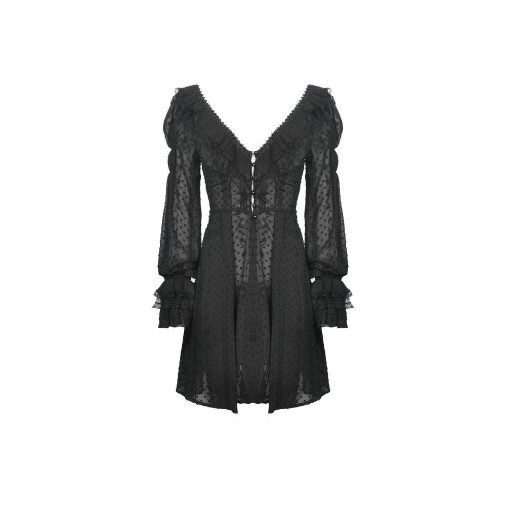 Darkinlove Women's Gothic V-neck Dot Mesh Coats