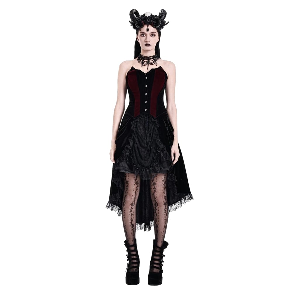 Darkinlove Women's Gothic Velvet Colorblock Bat Wing Cut Edge Overbust Corset