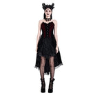 Darkinlove Women's Gothic Velvet Colorblock Bat Wing Cut Edge Overbust Corset