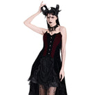 Darkinlove Women's Gothic Velvet Colorblock Bat Wing Cut Edge Overbust Corset
