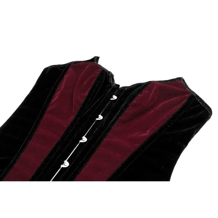 Darkinlove Women's Gothic Velvet Colorblock Bat Wing Cut Edge Overbust Corset