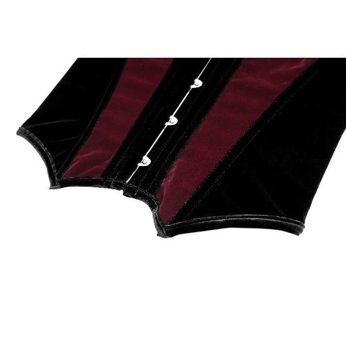 Darkinlove Women's Gothic Velvet Colorblock Bat Wing Cut Edge Overbust Corset