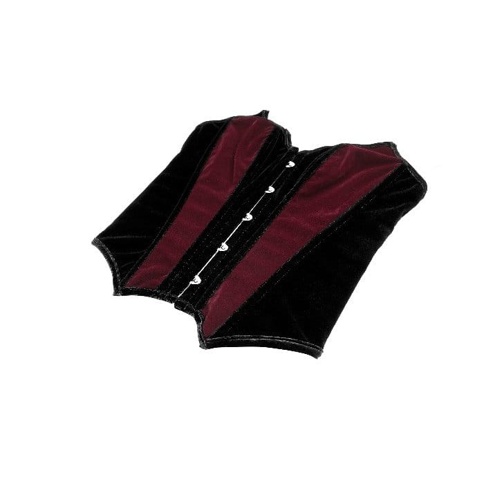Darkinlove Women's Gothic Velvet Colorblock Bat Wing Cut Edge Overbust Corset