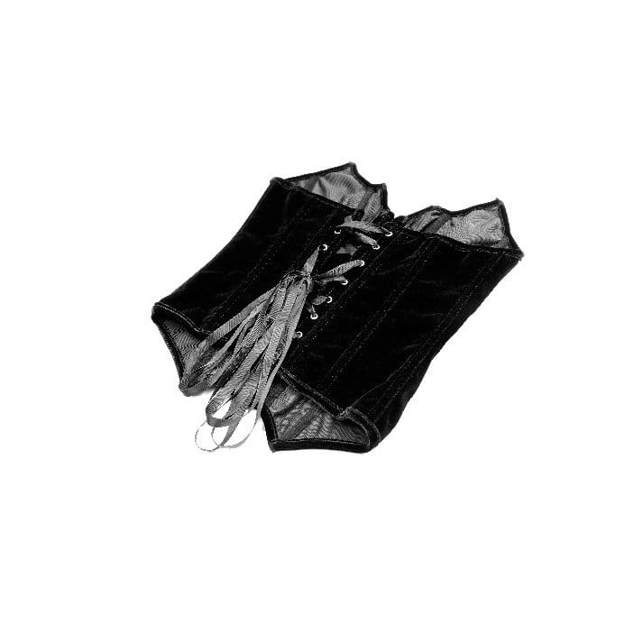 Darkinlove Women's Gothic Velvet Colorblock Bat Wing Cut Edge Overbust Corset