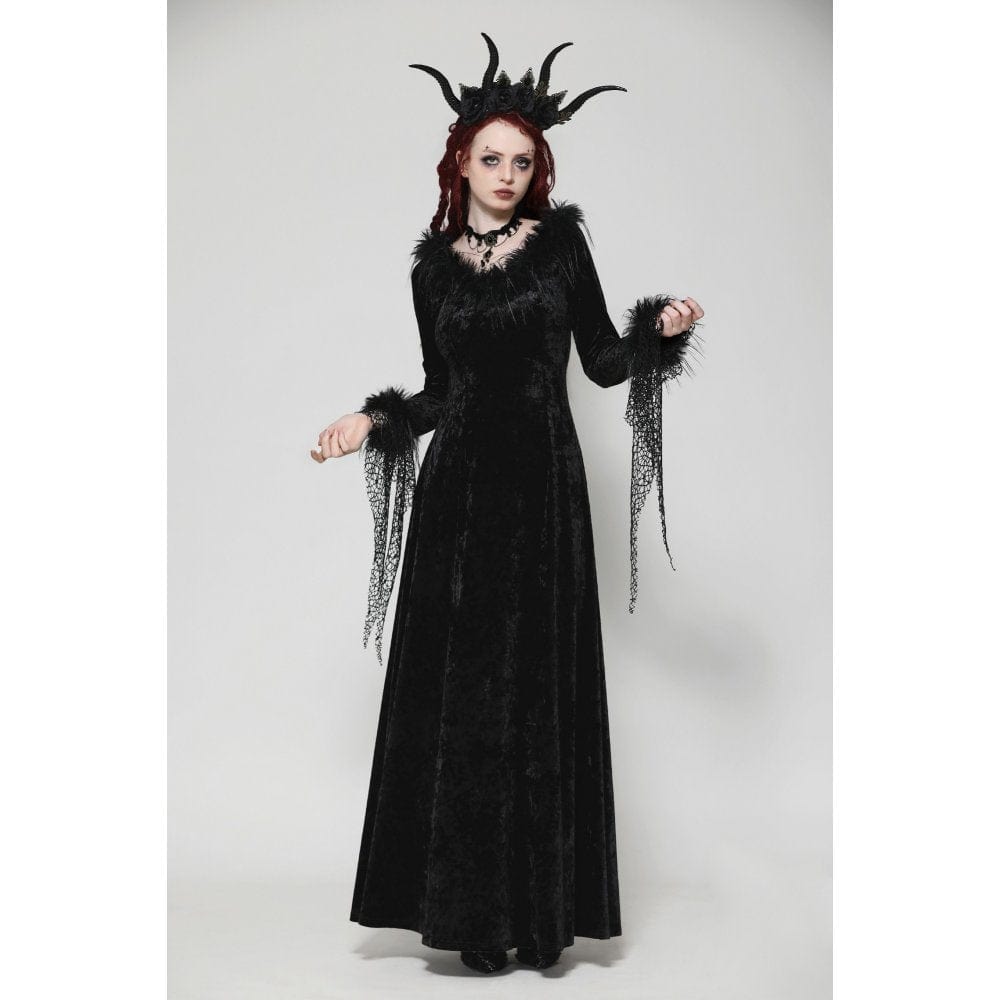 Darkinlove Women's Gothic Velvet Lace Maxi Dress Wedding Dress