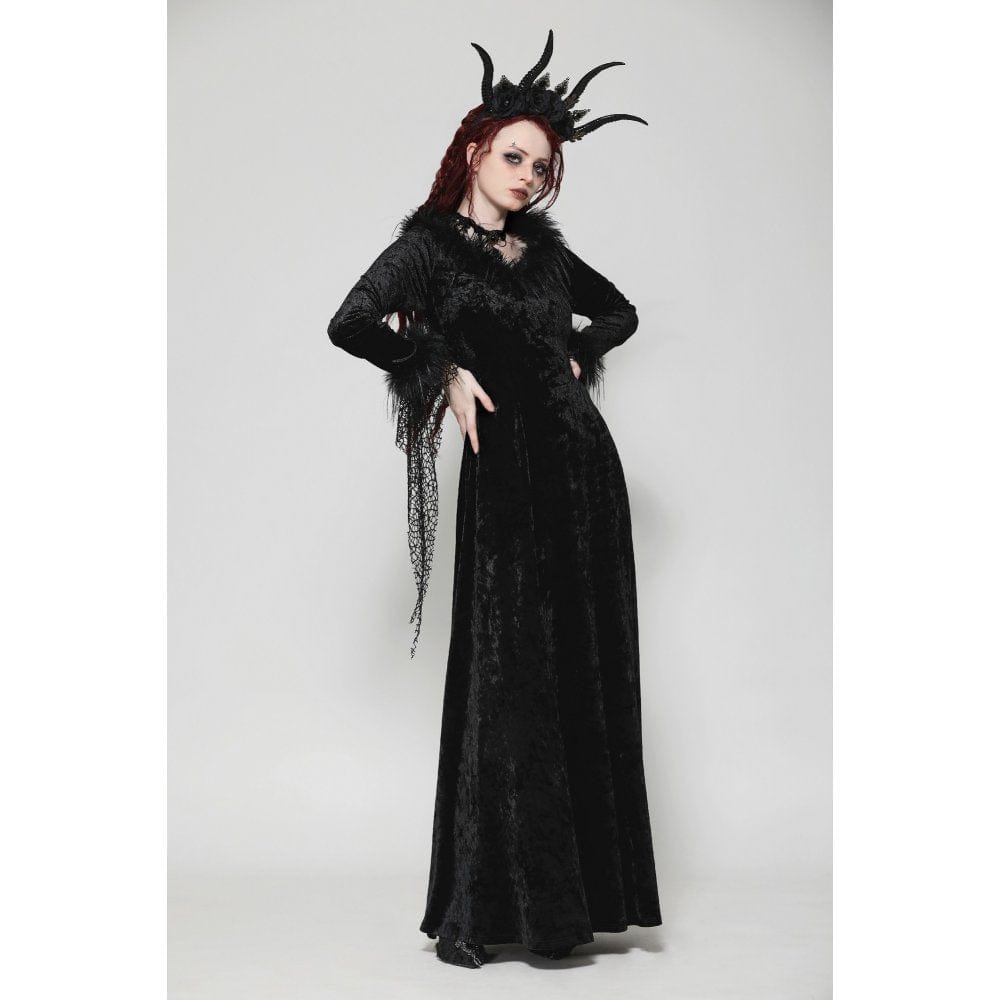 Darkinlove Women's Gothic Velvet Lace Maxi Dress Wedding Dress