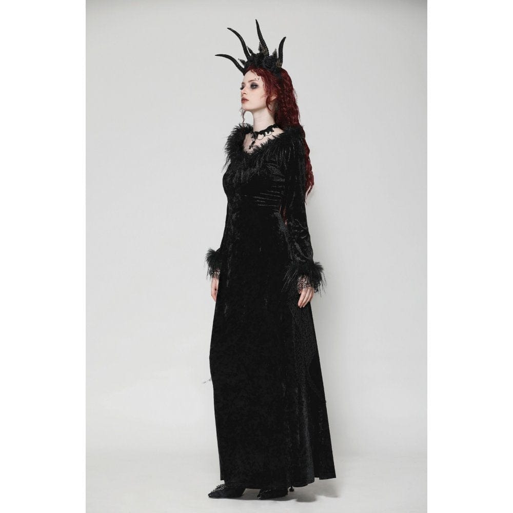 Darkinlove Women's Gothic Velvet Lace Maxi Dress Wedding Dress