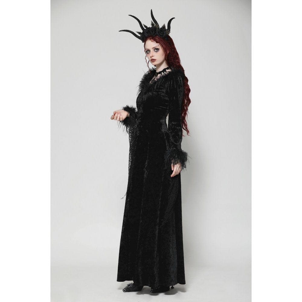 Darkinlove Women's Gothic Velvet Lace Maxi Dress Wedding Dress