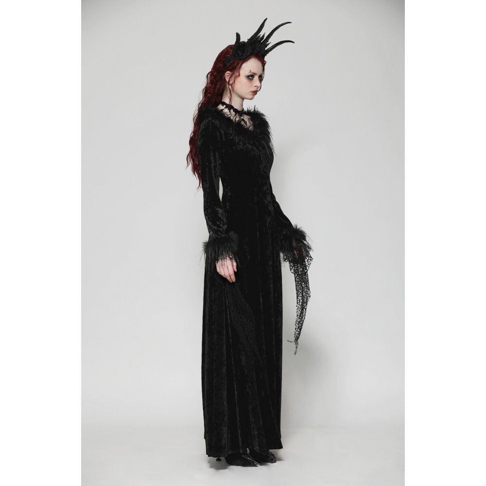 Darkinlove Women's Gothic Velvet Lace Maxi Dress Wedding Dress