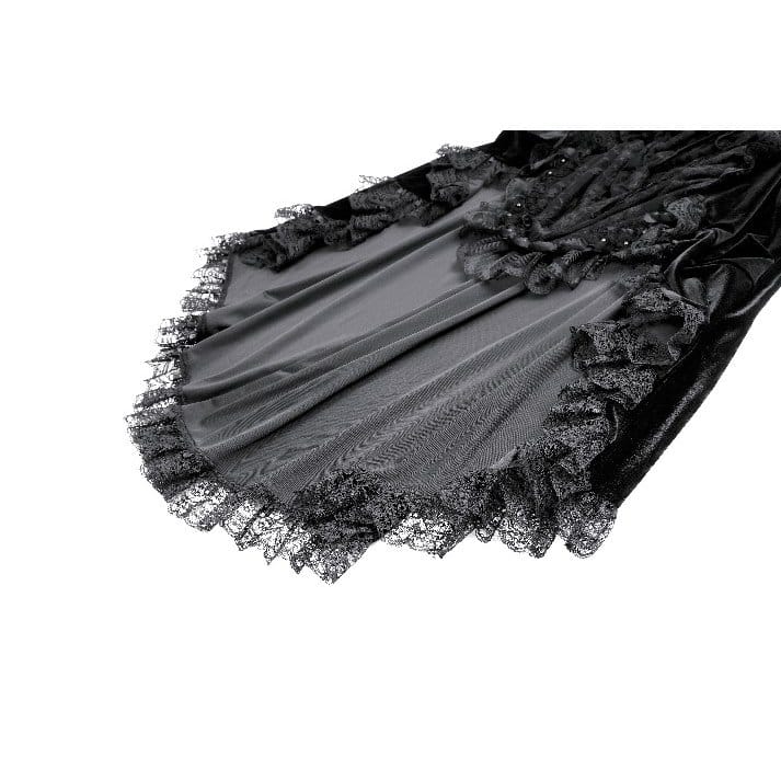 Darkinlove Women's Gothic Velvet Lace-up Ruffle High-Low Skirt