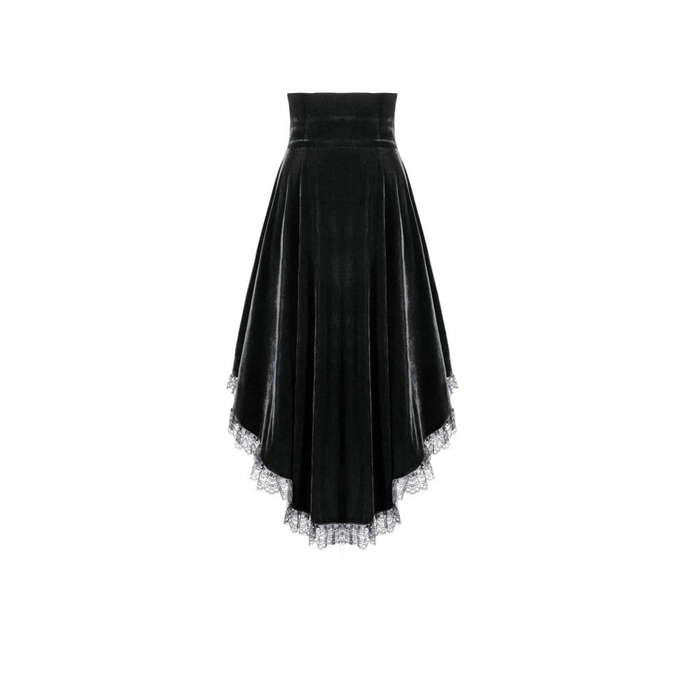 Darkinlove Women's Gothic Velvet Lace-up Ruffle High-Low Skirt