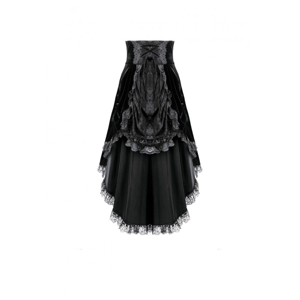 Darkinlove Women's Gothic Velvet Lace-up Ruffle High-Low Skirt