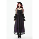 Darkinlove Women's Gothic Violet Square-cut Collar Flared Sleeved Maxi Dress