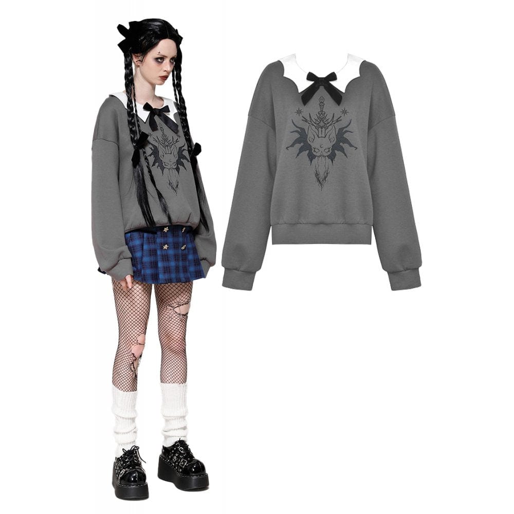 Darkinlove Women's Grunge Bowknot Bat Sweatshirt Gray