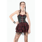 Darkinlove Women's Grunge Buckle-up Plaid Slip Dress