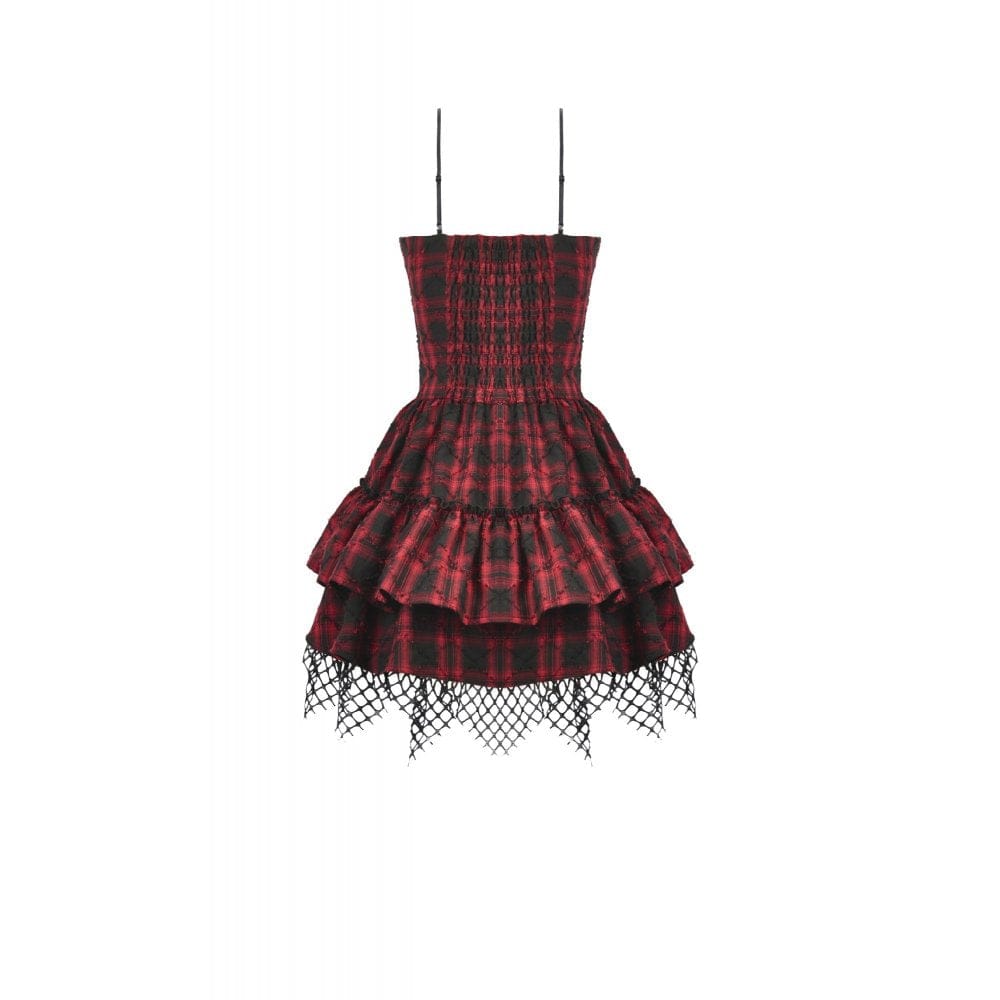 Darkinlove Women's Grunge Buckle-up Plaid Slip Dress