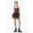 Darkinlove Women's Grunge Buckle-up Plaid Slip Dress