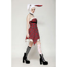 Darkinlove Women's Grunge Buckle-up Ripped Plaid Dress Red