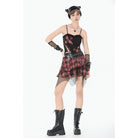 Darkinlove Women's Grunge Chained Multilayer Plaid Skirt