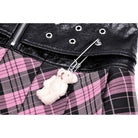 Darkinlove Women's Grunge Faux Leather Splice Plaid Pleated Shirt