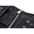 Darkinlove Women's Grunge Faux Leather Splice Plaid Pleated Shirt