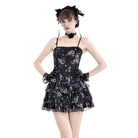 Darkinlove Women's Grunge Lace-up Rose Layered Ruffle Hem Slip Dress