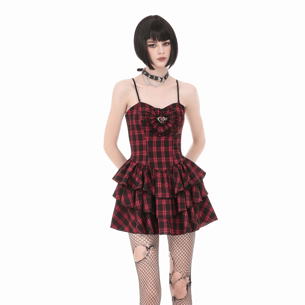 Darkinlove Women's Grunge Layered Plaid Slip Dress
