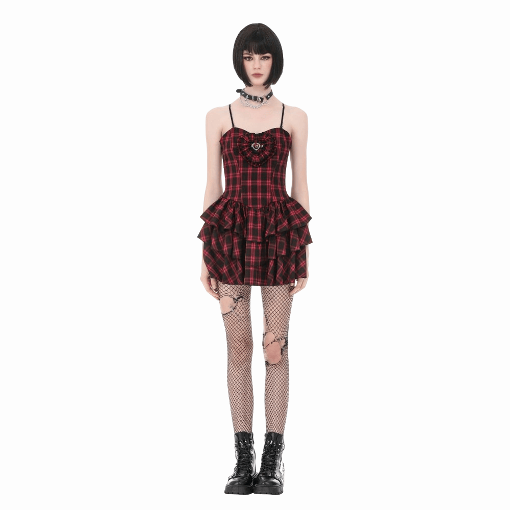 Darkinlove Women's Grunge Layered Plaid Slip Dress