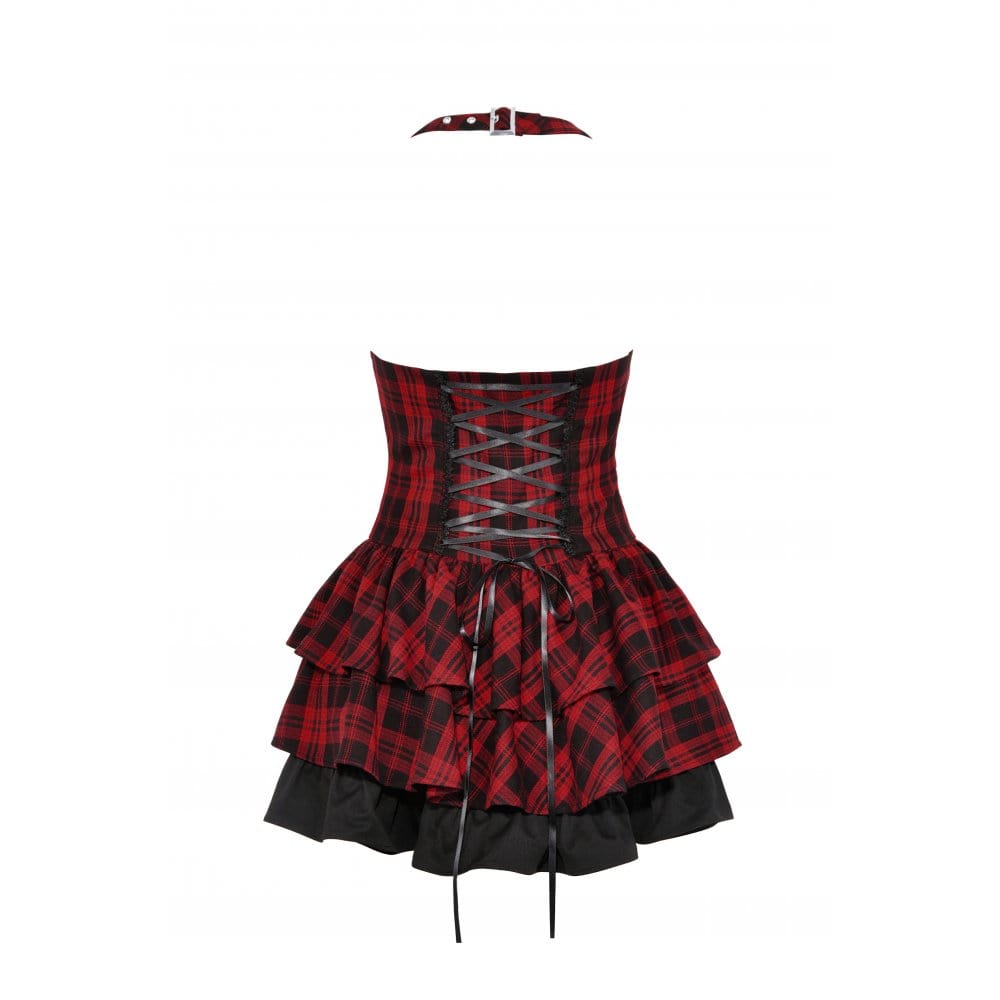 Darkinlove Women's Grunge Layered Plaid Suspender Skirt