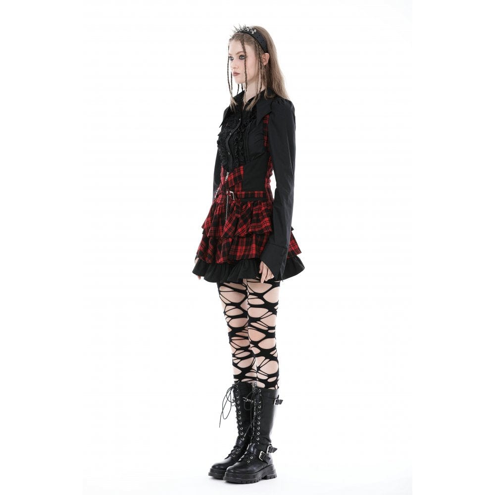 Darkinlove Women's Grunge Layered Plaid Suspender Skirt