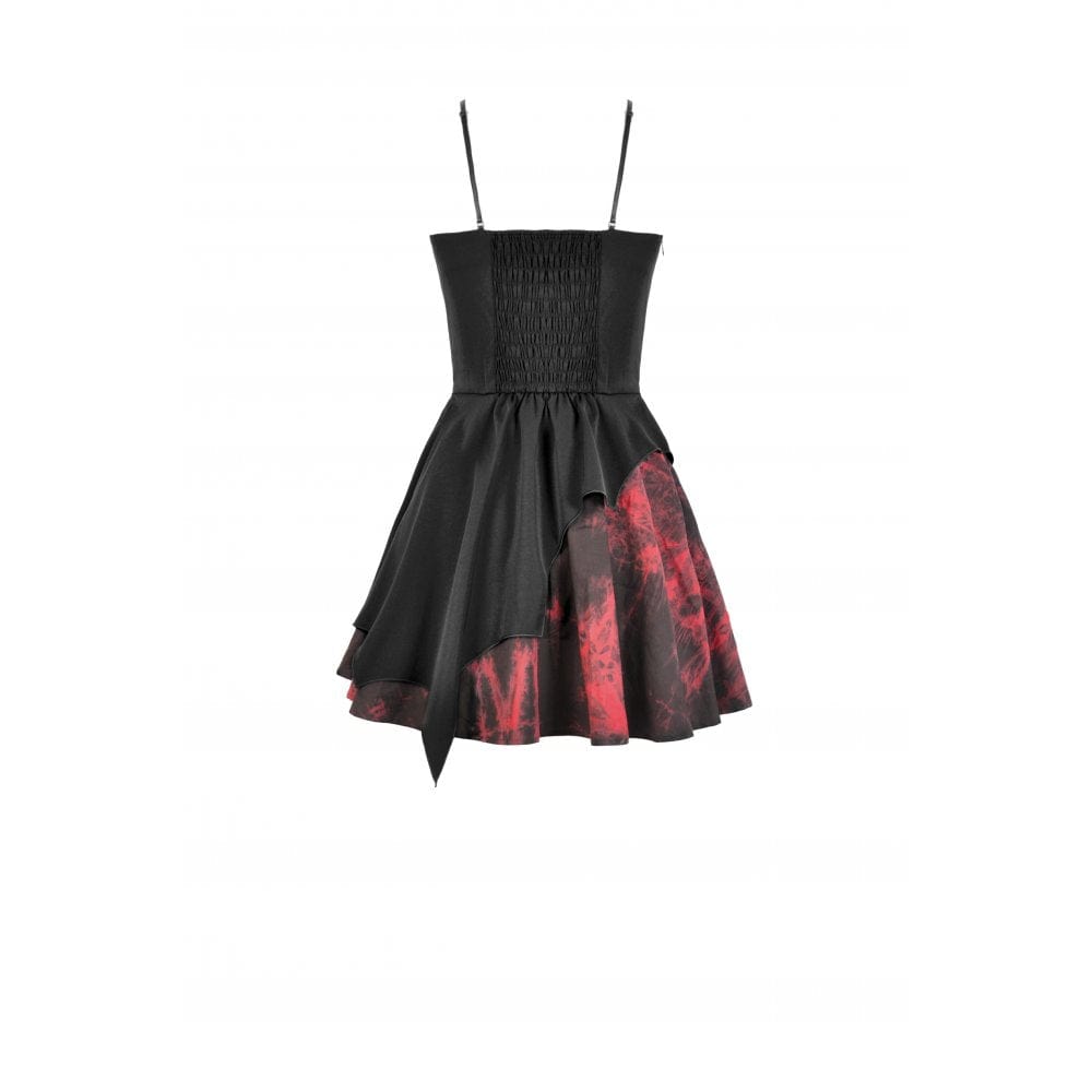 Darkinlove Women's Grunge Red Tie-dye Heart Straps Slip Dress