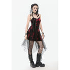 Darkinlove Women's Grunge Red Tie-dye Slip Dress with Mesh Hem