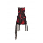 Darkinlove Women's Grunge Red Tie-dye Slip Dress with Mesh Hem